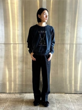 「International Gallery BEAMS（インターナショナルギャラリービームス）の【別注】U/MUSIC × IG / DANIEL JOHNSTON HI,HOW ARE YOU グラフィック スウェット（スウェット、ブラック系）」を使った、BEAMS Fさん（メンズ・174cm）の秋コーディネート