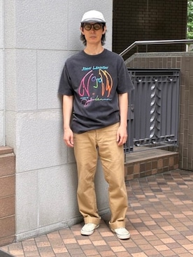 「International Gallery BEAMS（インターナショナルギャラリービームス）の【別注】U/MUSIC × IG / JOHN LENNON グラフィック Tシャツ（Tシャツ/カットソー、ブラック系）」を使った、BEAMS Fさん（メンズ・170cm）の夏コーディネート