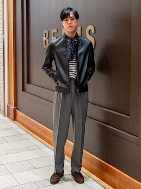 「アイテム（ライダースジャケット）」を使った、BEAMS Fさん（メンズ・180cm）の秋コーディネート