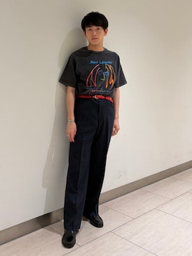 「QUATTROCCHI（クアトロッキ）のQUATTROCCHI / ストライプ シグネチャー トラウザー（その他パンツ、ブルー系）」を使った、BEAMS Fさん（メンズ・170cm）の夏コーディネート