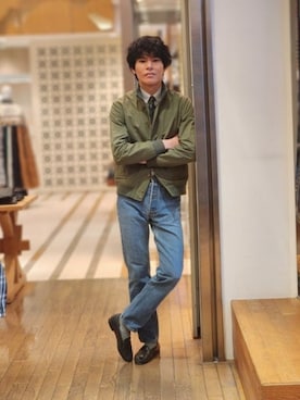 「Valstar（バルスターヴァルスター）のVALSTAR / コットンナイロン ドライビングブルゾン（ブルゾン、グリーン系）」を使った、BEAMS Fさん（メンズ・168cm）の秋コーディネート