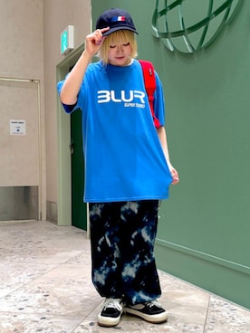 「International Gallery BEAMS（インターナショナルギャラリービームス）のInsonnia Projects / Blur SUPER TURBO グラフィック Tシャツ（Tシャツ/カットソー、ブルー系）」を使った、BEAMS Fさん（メンズ・170cm）の夏コーディネート
