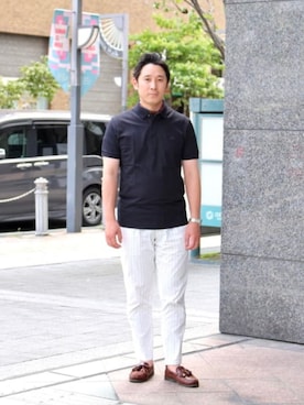 「LACOSTE（ラコステ）の【別注】LACOSTE / PARIS ポロシャツ（ポロシャツ、ブラック系）」を使った、BEAMS Fさん（メンズ・170cm）の夏コーディネート