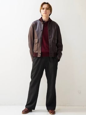 「BEAMS F（ビームスエフ）の【別注】CINQUANTA / シープスキン NEW ドライビングブルゾン（ブルゾン、レッド系）」を使った、BEAMS Fさん（メンズ・174cm）の秋コーディネート