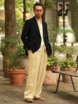 「BEAMS F（ビームスエフ）のアイテム（スリッポン）」を使った、BEAMS Fさん（メンズ・176cm）の夏コーディネート