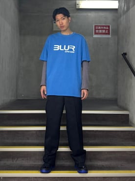 「International Gallery BEAMS（インターナショナルギャラリービームス）のInsonnia Projects / Blur SUPER TURBO グラフィック Tシャツ（Tシャツ/カットソー、ブルー系）」を使った、BEAMS Fさん（メンズ・170cm）の夏コーディネート