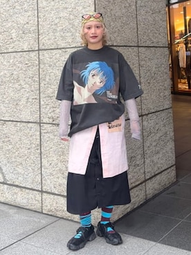 「International Gallery BEAMS（インターナショナルギャラリービームス）のEVANGELION:95 / グラフィック Tシャツ EVA0073（Tシャツ/カットソー、ブラック系）」を使った、BEAMS Fさん（メンズ・165cm）の夏コーディネート