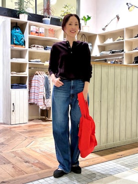 「International Gallery BEAMS（インターナショナルギャラリービームス）の【別注】SLOANE / 14ゲージ ウール ヘンリーネック ニット（ニット/セーター、パープル系）」を使った、BEAMS Fさん（メンズ・174cm）の秋コーディネート