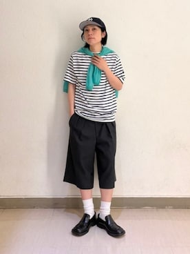 「BEAMS F（ビームスエフ）のSAINT JAMES / PIRIAC コットン ボートネック ボーダー Tシャツ（Tシャツ/カットソー、ホワイト系）」を使った、BEAMS Fさん（メンズ・165cm）の夏コーディネート