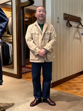 「アイテム（ジャケット/アウター、ベージュ系）」を使った、BEAMS Fさん（メンズ・156cm）の夏コーディネート