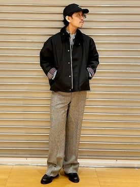 「Barbour（バブアー）のBarbour / ロゴ ベースボールキャップ（キャップ、ブラック系）」を使った、BEAMS Fさん（メンズ・174cm）の秋コーディネート