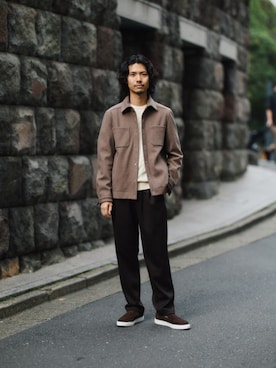 「BRILLA per il gusto（ブリッラペルイルグースト）のHERNO / ジャージ フリース シャツブルゾン（ブルゾン、ブラウン系）」を使った、BEAMS Fさん（メンズ・174cm）の秋コーディネート