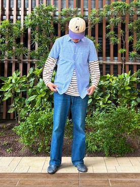 「SAINT JAMES（セントジェームス）のSAINT JAMES / MORLAIX LOOSE ボーダー ボートネック Tシャツ（Tシャツ/カットソー、ブラウン系）」を使った、BEAMS Fさん（メンズ・165cm）の夏コーディネート