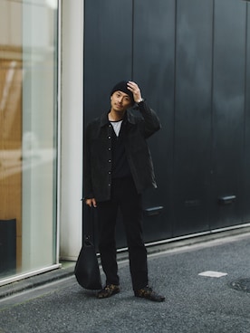「BEAMS F（ビームスエフ）の【別注】LORENZONI / ハーフジップ ウール ニットポロ（ニット/セーター、ブラック系）」を使った、BEAMS Fさん（メンズ・174cm）の秋コーディネート