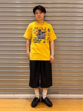 「International Gallery BEAMS（インターナショナルギャラリービームス）の【別注】U/MUSIC × IG / DE LA SOUL グラフィック Tシャツ 26SS（Tシャツ/カットソー、イエロー系）」を使った、BEAMS Fさん（メンズ・170cm）の夏コーディネート