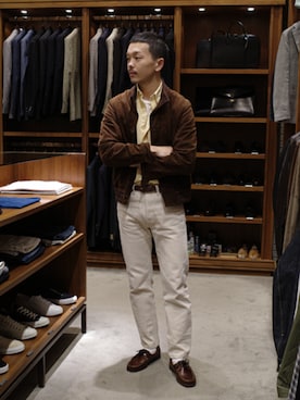 「アイテム（モカシン/デッキシューズ）」を使った、BEAMS Fさん（メンズ・180cm）の秋コーディネート