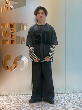 「SAINT JAMES（セントジェームス）のSAINT JAMES / MORLAIX LOOSE ボーダー ボートネック Tシャツ（Tシャツ/カットソー、グレー系）」を使った、BEAMS Fさん（メンズ・165cm）の夏コーディネート