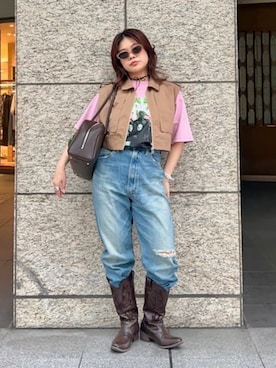 「International Gallery BEAMS（インターナショナルギャラリービームス）の【別注】U/MUSIC × IG / SLIPKNOT グラフィック Tシャツ（Tシャツ/カットソー、ピンク系）」を使った、BEAMS Fさん（メンズ・165cm）の夏コーディネート