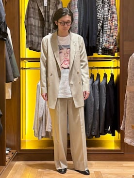 「International Gallery BEAMS（インターナショナルギャラリービームス）の【別注】U/MUSIC × IG / BILLIE EILISH グラフィック Tシャツ（Tシャツ/カットソー、ホワイト系）」を使った、BEAMS Fさん（メンズ・165cm）の夏コーディネート