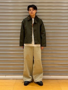 「BEAMS F（ビームスエフ）の【別注】Barbour / TRANSPORT ピーチスキン ジャケット（ブルゾン、グリーン系）」を使った、BEAMS Fさん（メンズ・174cm）の秋コーディネート