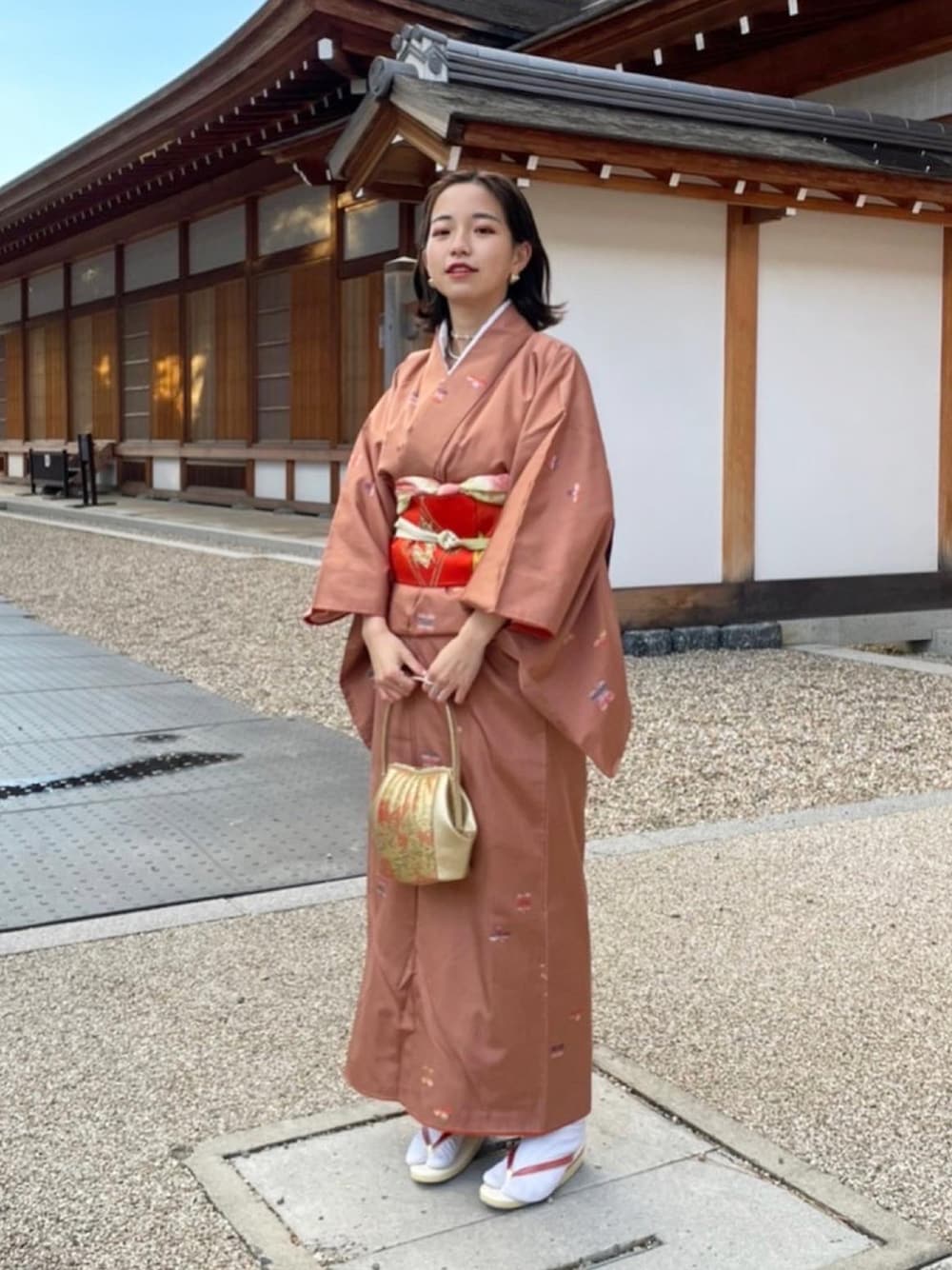 「着物、正月、結婚式、お呼ばれスタイル、おしゃれさんと繋がりたい、大人コーデ」｜「oldのアイテム（ワンピース/ドレス、ピンク系）」を使った、22yamapさん（レディース・152cm）の冬コーディネートの1枚目の写真