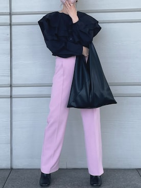 「Ameri（アメリ）のアイテム（スラックス）」を使った、22yamapさん（レディース・152cm）の春コーディネート