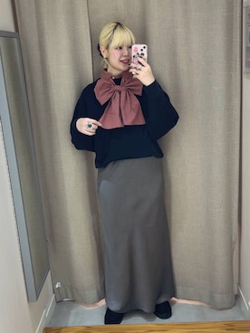 「LOWRYS FARM（ローリーズファーム）のビックボウタイチェックシャツ  573050（シャツ/ブラウス）」を使った、みおちんさん（レディース・167cm）の秋コーディネート