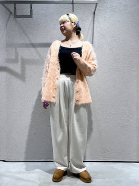 「LOWRYS FARM（ローリーズファーム）のシャギーロングＶカーディガン　595935（カーディガン/ボレロ）」を使った、みおちんさん（レディース・167cm）の秋コーディネート