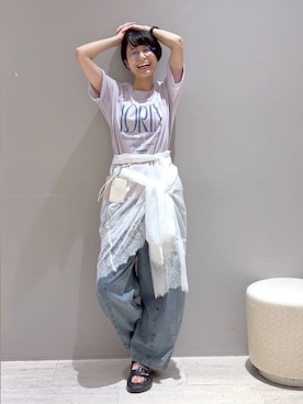 「LEPSIM（レプシィム）のカラーロゴTEE　1049028（Tシャツ/カットソー、パープル系）」を使った、おふくさん（レディース）の夏コーディネート