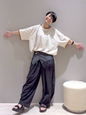 「LEPSIM（レプシィム）のレースドッキングベルト　1023696（ベルト、グレー系）」を使った、おふくさん（レディース）の夏コーディネート