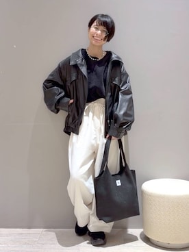 「LEPSIM（レプシィム）のステンレスショートネックレス　1066686（ネックレス、シルバー系）」を使った、おふくさん（レディース）の秋コーディネート