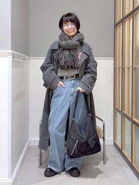 「アイテム（ステンカラーコート）」を使った、おふくさん（レディース・158cm）の冬コーディネート