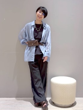 「LEPSIM（レプシィム）のセミフレアレースラインパンツ　1017511（その他パンツ、ブラック系）」を使った、おふくさん（レディース）の夏コーディネート