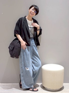 「LEPSIM（レプシィム）の3WAYリュックショルダー　595114（ショルダーバッグ、ブラック系）」を使った、おふくさん（レディース）の夏コーディネート