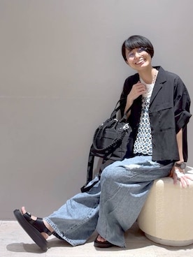「LEPSIM（レプシィム）のイージーデニムパンツ　630150（デニムパンツ、ブルー系）」を使った、おふくさん（レディース）の春コーディネート