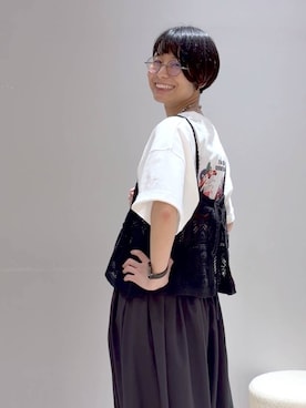 「LEPSIM（レプシィム）の【産前・産後対応】マタニティ／ケロッグプリントTSS　1032068（マタニティウェア/グッズ、ホワイト系）」を使った、おふくさん（レディース）の夏コーディネート