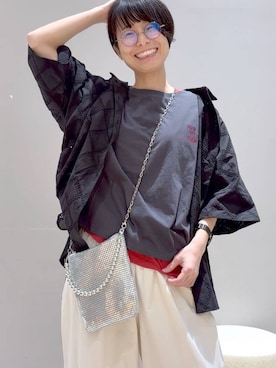 「LEPSIM（レプシィム）のシアーメランジT　497226（Tシャツ/カットソー、レッド系）」を使った、おふくさん（レディース）の春コーディネート
