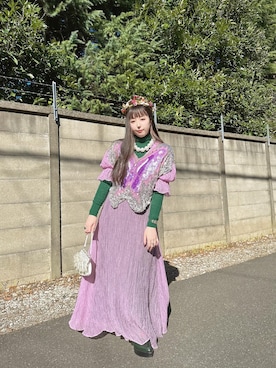 「ビーズバッグ」｜「アイテム（アクセサリー）」を使った、ちゃんまみさん（レディース・163cm）の秋コーディネート