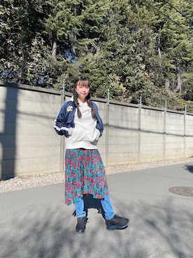 「古着好きな人と繋がりたい」｜「アイテム（ブルゾン）」を使った、ちゃんまみさん（レディース・163cm）の冬コーディネート