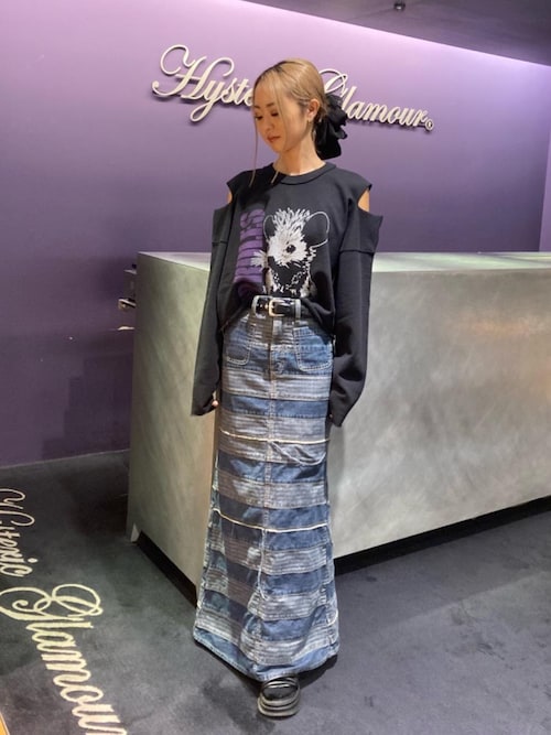 HYSTERIC GLAMOUR デニム　スカート　ひざ丈 パッチワーク パッチワークデニム アシンメトリースカート（デニムスカート