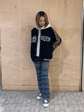 「アイテム（スタジャン）」を使った、rairaiさん（レディース・159cm）の秋コーディネート