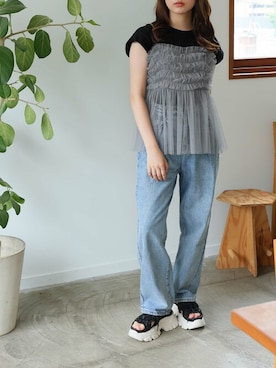 「チュール」｜「アイテム（キャミソール、グレー系）」を使った、Ulyssesさん（レディース・163cm）の夏コーディネート