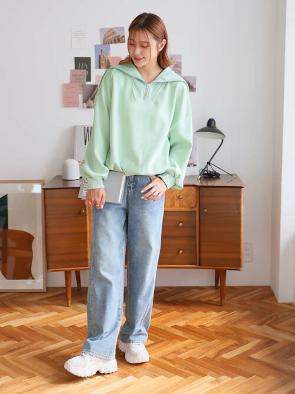 RADIATE ハーフジップ くすみグリーントレーナー