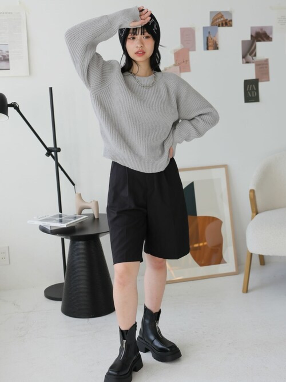 「ニット、大人カジュアル、シンプルコーデ、サムホール」｜「Girly Dollのサムホールリブニットプルオーバー（ニット/セーター、グレー系）」を使った、Ulyssesさん（レディース・163cm）の秋コーディネートの1枚目の写真