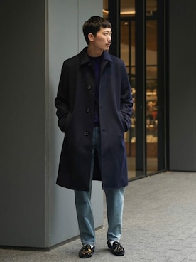 「EDIFICE（エディフィス）のアイテム（チェスターコート）」を使った、EDIFICE OFFICIALさん（メンズ・177cm）の秋コーディネート