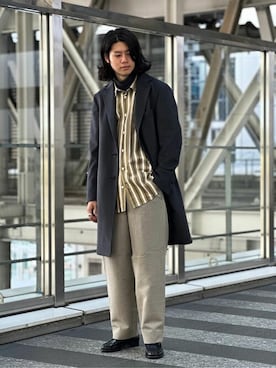 「EDIFICE（エディフィス）のアイテム（チェスターコート）」を使った、EDIFICE OFFICIALさん（メンズ・175cm）の秋コーディネート