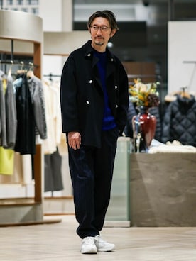 「EDIFICEスタッフ」｜「アイテム（ピーコート）」を使った、EDIFICE OFFICIALさん（メンズ・183cm）の秋コーディネート