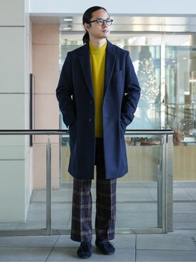 「EDIFICE（エディフィス）のアイテム（チェスターコート）」を使った、EDIFICE OFFICIALさん（メンズ・174cm）の秋コーディネート