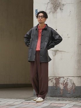 「schott（ショット）のアイテム（ライダースジャケット）」を使った、EDIFICE OFFICIALさん（メンズ・178cm）の春コーディネート