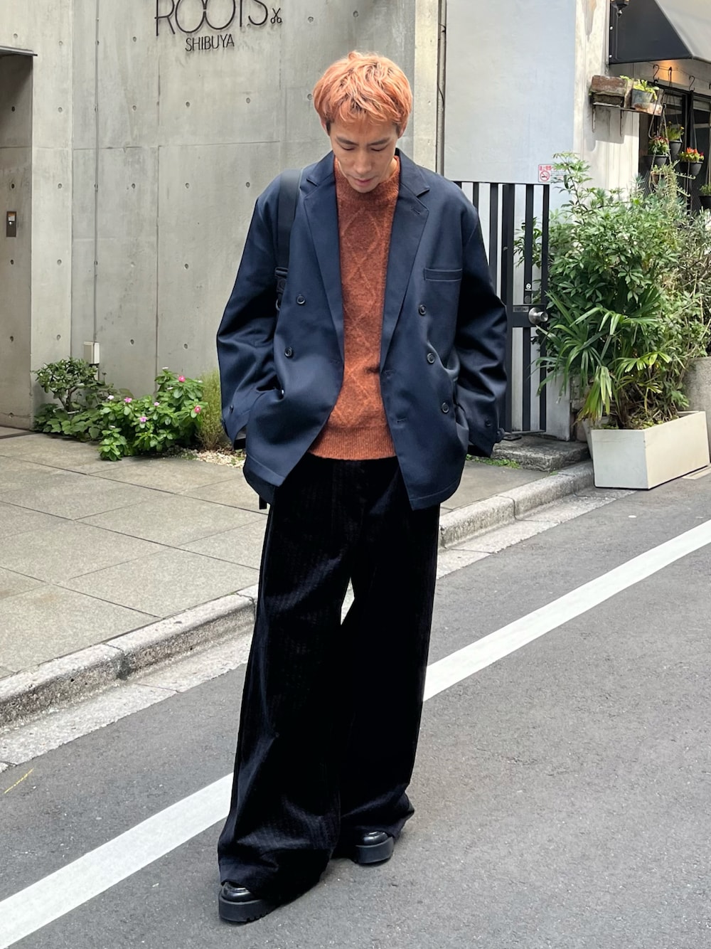Imitation wool tweed & wool double breasted tailored jacket